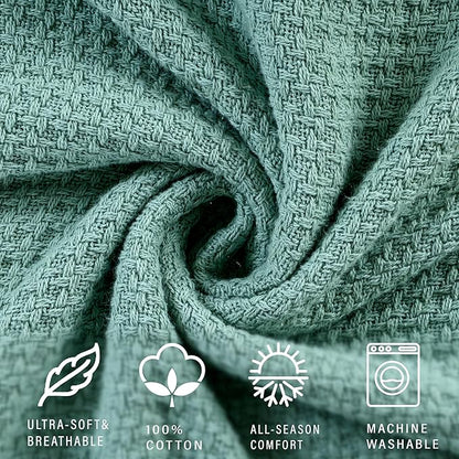 HILLFAIR 100% Combed Cotton Blanket– California King Size Bed Blankets– Warm Soft All Season Breathable Blankets– Extra Large Oversized California King Blanket- Sage Cotton Bed Blankets
