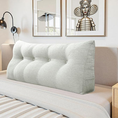 Headboard Wedge Pillow - Triangular Headboard Pillow Bed Rest Wedge Pillow for Sitting in Bed - Backrest Positioning Support Reading Pillow Daybed Pillows with Removable Cover