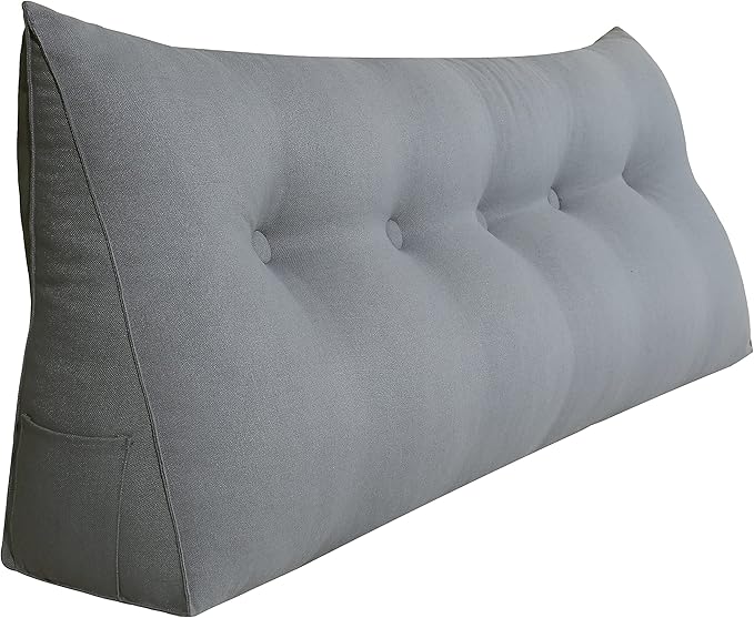 Wedge Pillow Headboard Reading Pillow for Sitting Up in Bed Adult Backrest Large Triangle Bolster Pillow for Couch Daybed Cushion Lumbar Body Support Leg Positioning（Grey, Queen）
