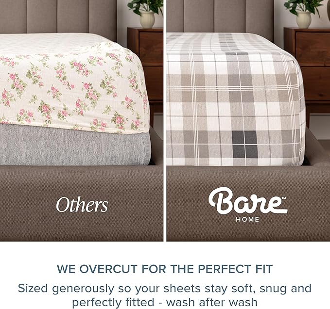Bare Home Cotton Flannel Sheet Set Prints, 100% Cotton, Velvety Soft Heavyweight - Double Brushed for Softness & Comfort - Deep Pocket - Bed Sheets (Cal King, Quarry Plaid)