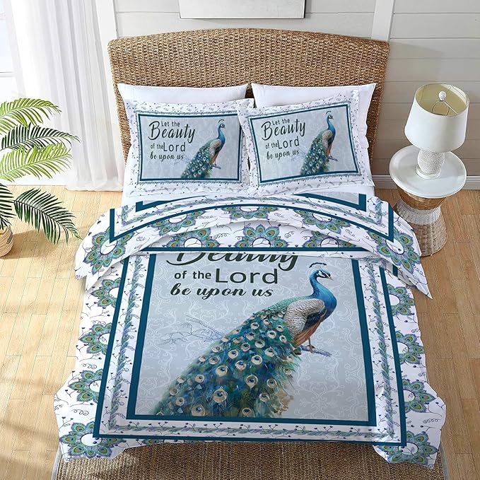 Peacock Bedding Set 3 Pieces Full Size Peacock Duvet Cover Comforter Cover Sets with 2 Pillowcases for Boys Girls Teens Women