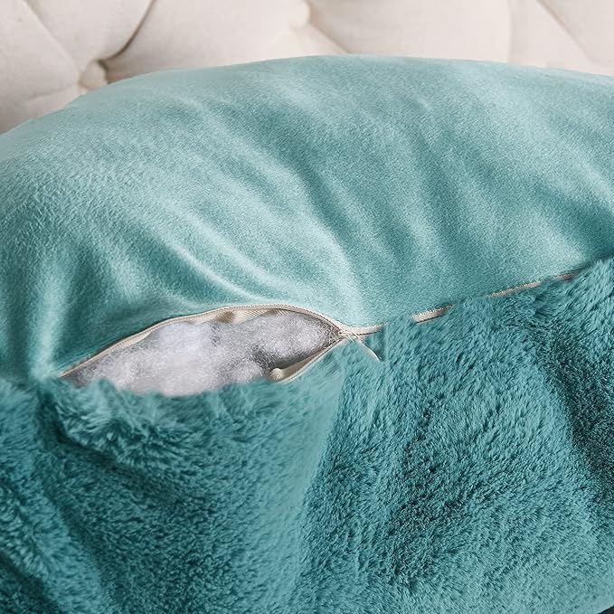 Home Soft Things Fox Faux Fur Bedrest Reading Pillow with Handle and Side Pocket, Backrest Armrest Pillow Back Support for Sitting up in Bed, Aqua, 20" x 18" x 17"