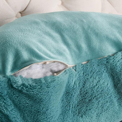 Home Soft Things Fox Faux Fur Bedrest Reading Pillow with DIY Filling, Need Assembly, Backrest Armrest Pillow Chair Back Support for Sitting up in Bed, Aqua, 28" x 30" x 17"