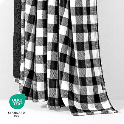 Bare Home Sherpa Fleece Blanket - Twin/Twin Extra Long - Blanket for Bed, Sofa, and Couch - Warm & Lightweight - Fluffy & Soft - Reversible (Twin/Twin XL, Buffalo Plaid - White/Black)