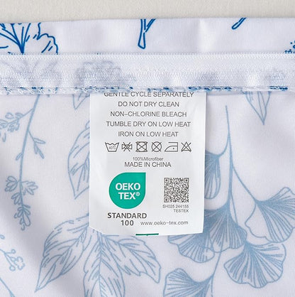 Blue Floral Duvet Cover Queen Size Botanical Romantic Flower Bedding Set Kids Girls Women Spring Aesthetic Reversible Leaves Soft Breathable Microfiber Comforter Cover 3Pcs with 2 Pillowcases