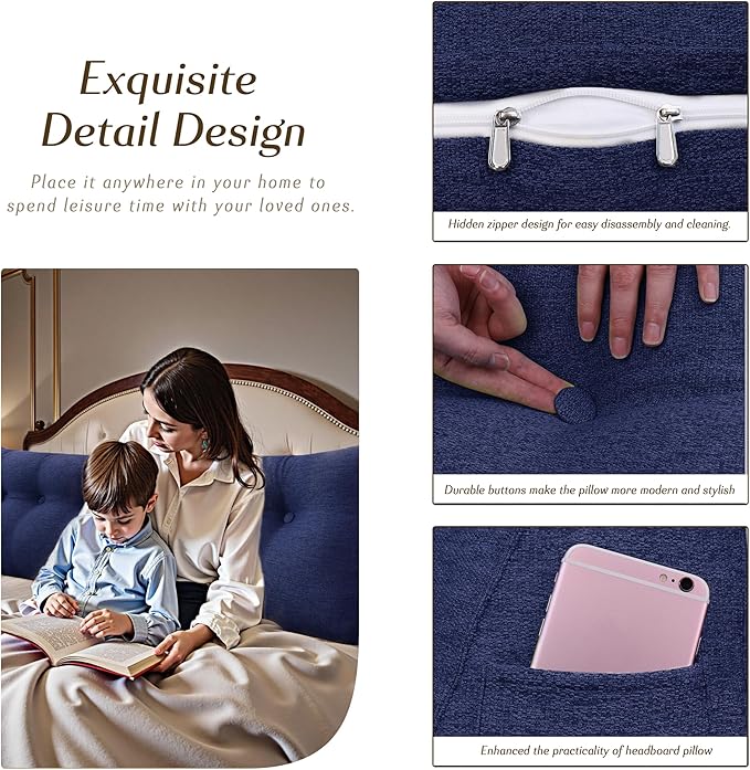 Headboard Wedge Pillow - Triangular Headboard Pillow Bed Rest Wedge Pillow for Sitting in Bed - Backrest Positioning Support Reading Pillow Daybed Pillows with Removable Cover