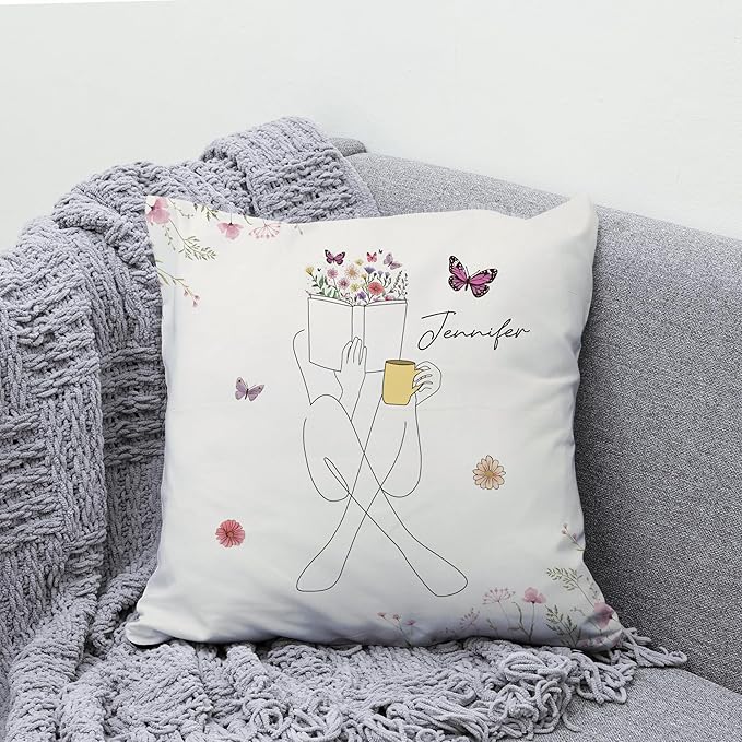 Hyturtle Personalized Book Pillow (Insert Included) Gifts for Book Lovers, Reading Club Librarians Unique Gifts for Girls Women on Birthday, Custom Name Couch Cushion Decor Throw Pillow Keepsake