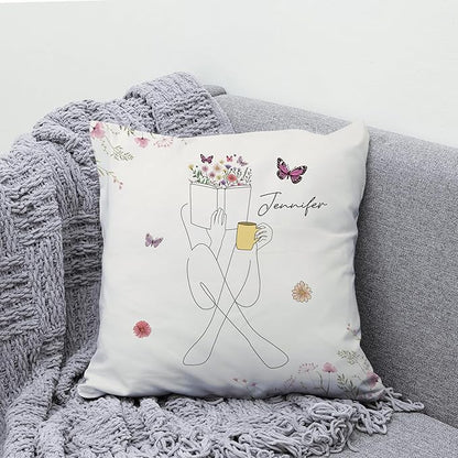 Hyturtle Personalized Book Pillow (Insert Included) Gifts for Book Lovers, Reading Club Librarians Unique Gifts for Girls Women on Birthday, Custom Name Couch Cushion Decor Throw Pillow Keepsake