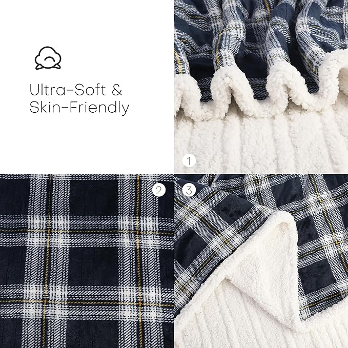 Electric Heated Blanket Full Size 72"x84" - Microplush & Sherpa Fabric Dual-Sided, 6 Heat Settings & 1-10 Hours Auto Off , Cozy Warming Throw for Home, Office, or Bed, Machine Washable, Geometric Grid