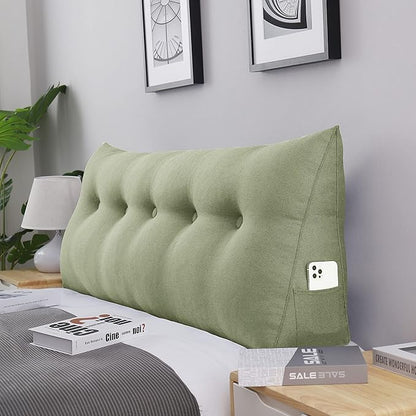 Wedge Headboard Pillow Dorm Room Reading Pillow Back Support for Sitting Up in Bed Bolster Lumbar Cushion Body Positioning Bedrest Cotton Linen 59in Grass Green Queen