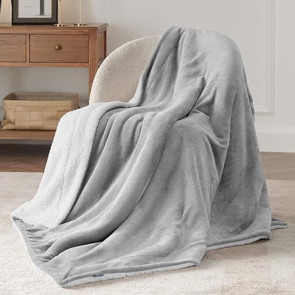 Bedsure GentleSoft Sherpa Fleece Throw Blanket Twin Size for Couch - Thick and Warm Throw for Women and Men, Soft Fuzzy Plush Twin Blanket for Winter, Light Grey, 60x80 Inches