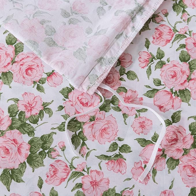 FADFAY Duvet Cover Set Pink Rose Floral Bedding Vintage Peony Flower Quilt Cover Set Shabby Farmhouse Bedding 100% Cotton Comforter Cover with Hidden Zipper Closure 3Pcs, King/California King Size