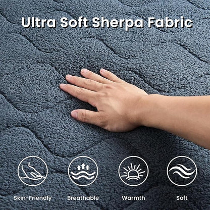 California King Size Heated Mattress Pad Sherpa Electric Mattress Pads Electric Bed Warmer Fit up to 21" with 6 Heat Settings Dual Controller 10 Hours Auto Shut Off, Dark Gray