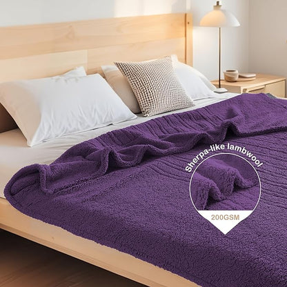Electric Heated Blanket Twin Size 62"×84" with 6 Heating Levels & 1-10Hs Auto Off, Heating Blanket Double Sided Plush Sherpa, Fast Heating, Machine Washable for Christmas Gift - Dark Purple