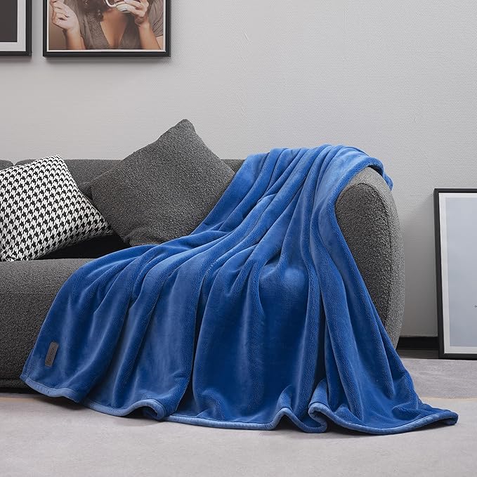 Mellowdy Extra Thick Hearty Plush Flannel Blanket (Sapphire Blue, 90x90) - 500GSM Queen Size Warm Blanket for Winter, Fall | Soft, Fluffy, Cuddly, Perfect for Bed, Oversized Throw for Couch, Sofa