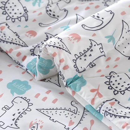 SDIII Dinosaur Comforter Twin 3 Pieces, Silky Breathable Microfiber and Spandex, Cute Dinosaur Twin Bedding Set for Boys Girls Kids and Teens