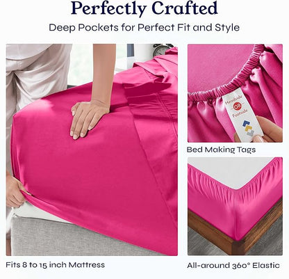 California Design Den Twin Sheet Set - 400 Thread Count Sateen, Natural 100% Cotton Sheets, Deep Pockets with All Around Elastic, Soft and Durable Bedding - Hot Pink