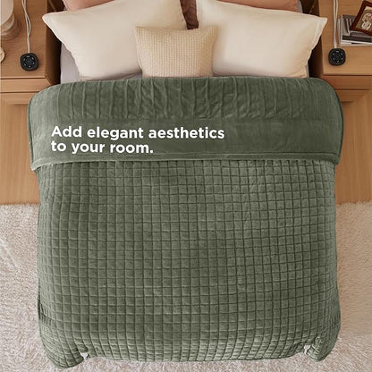 Bedsure Electric Blanket Queen Size - Dual Control Heated Weighted Blanket Queen with 10 Heat Settings, Fast Heating with 10 Time Settings (84x90 inches, Olive Green)