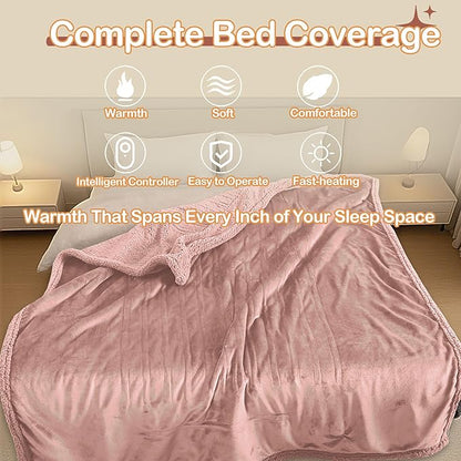 Heated Throw Heating Blanket Electric Throw Size 50" x 60" with 5 Levels Heating & 3Hs Auto Off, Microplush Flannel & Warm Sherpa, Machine Washable, Great Christmas Birthday Gifts, Pink