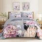 Drucon Floral Quilt Queen Size - 3 Pieces Grey Quilt Botanical Bedspread Soft Lightweight Flower Bedding Set for All Season (96"x90")