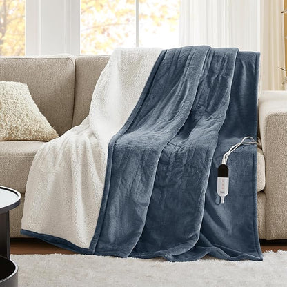 Degrees of Comfort Electric Throw Blanket Full Size - Soft Sherpa Heating Blankets with 6 Heat Settings, 10-Hour Auto Shut-Off, Overheat Protection, Etl Certified (Blue, 72x84 '' for Winter)