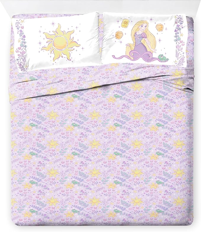 Jay Franco Kids Comforter Set Includes Sheets and Pillow Covers - Soft and Cozy Bed Set for Stylish Room Decor, Purple - Disney Princess Rapunzel, 7 Piece Queen Size Bedding