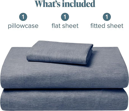 Bare Home Flannel Sheet Set Prints, 100% Cotton, Velvety Soft Heavyweight - Double Brushed Flannel for Extra Softness & Comfort - Deep Pocket - Bed Sheets (Twin, Heathered Indigo)
