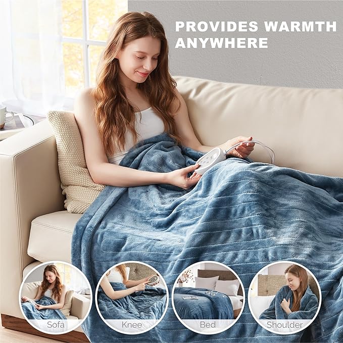 Degrees of Comfort Heated Blanket King Size – Dual Control, Soft Microplush Electric Blankets – Auto Shut Off, Machine Washable – Cozy Bed Warmer for Winter, Blue