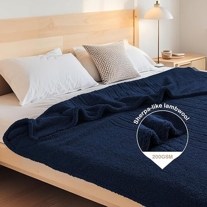 Electric Heated Blanket Throw Size 50"×60" with 6 Heating Levels & 3 Hours Auto Off, Heating Blanket Double Sided Plush Sherpa, Fast Heating, Machine Washable for Christmas Gift - Dark Blue