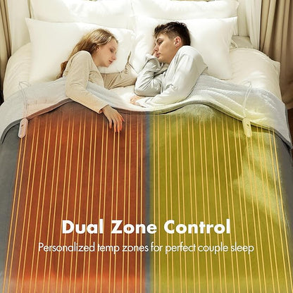 King Size Heated Blanket 100" x 90" - Soft Warm Flannel Sherpa Electric Blanket with Dual Control, 5 Heating Levels & 10 Hours Auto Off, Washable Heated Blanket with Fast Heating (Purple)