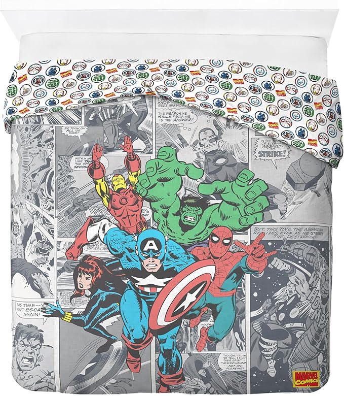Jay Franco Duvet Cover Set – 3 Piece Comforter Cover and Sham Set, Super Soft Cozy Kids Bedding (Insert Not Included) Grey - Marvel Comics, Queen