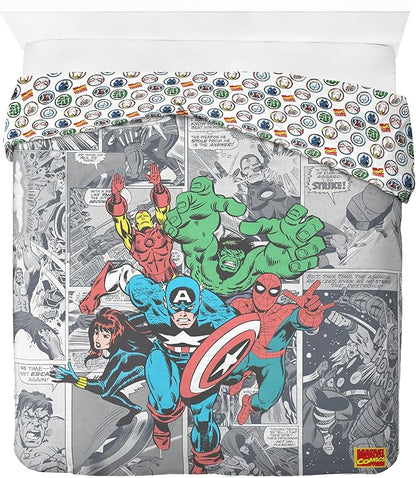 Jay Franco Duvet Cover Set – 3 Piece Comforter Cover and Sham Set, Super Soft Cozy Kids Bedding (Insert Not Included) Grey - Marvel Comics, Queen