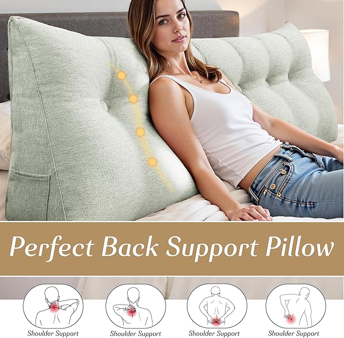 Headboard Wedge Pillow - Triangular Headboard Pillow Bed Rest Wedge Pillow for Sitting in Bed - Backrest Positioning Support Reading Pillow Daybed Pillows with Removable Cover