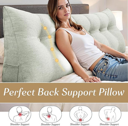 Headboard Wedge Pillow - Triangular Headboard Pillow Bed Rest Wedge Pillow for Sitting in Bed - Backrest Positioning Support Reading Pillow Daybed Pillows with Removable Cover