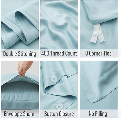 Bella Coterie Luxury Bamboo Viscose King Size Duvet Cover Set | 100% Organically Grown | Corner Ties | Ultra Soft | Cooling | Two Pillow Shams | 106 x 94 | No Insert [Coastal Blue]