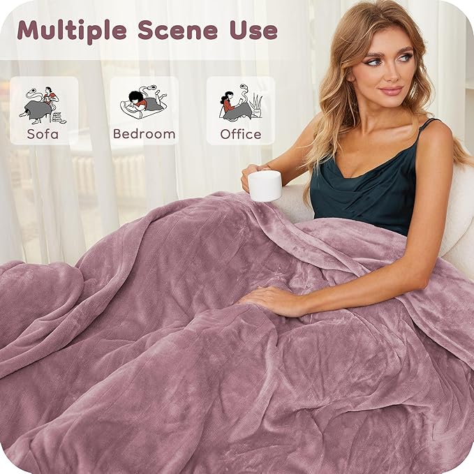 Electric Heated Blanket King Size 90×100, Comfortable & Luxurious Flannel, 4 Heating Levels & 10 H Auto Shut Off, Purple