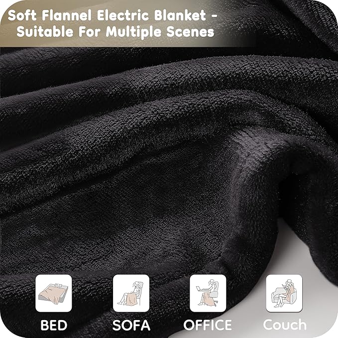 Electric Heated Blanket Twin Size 62×84, Breathable & Luxurious Flannel,Soft Warm Gift with Over-Heat Protection,4 Heating Levels & 10 H Auto Shut Off, Machine Washable，Dark Grey