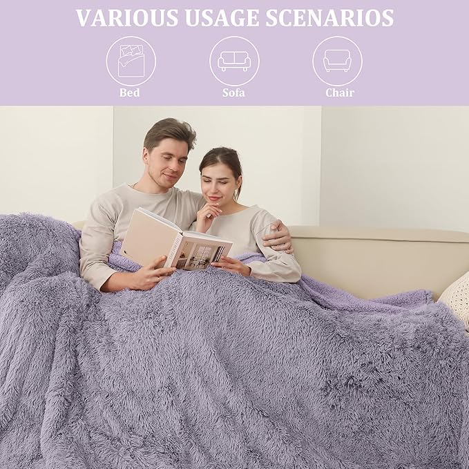 Heated Blanket Throw Electric Throw Blanket, 5 Heating Levels & 4 Hours Auto Off, Super Cozy Luxury Faux Fur & Extra Thick Sherpa Heating Blanket, Machine Washable for Home Office, 50" x 60", Purple