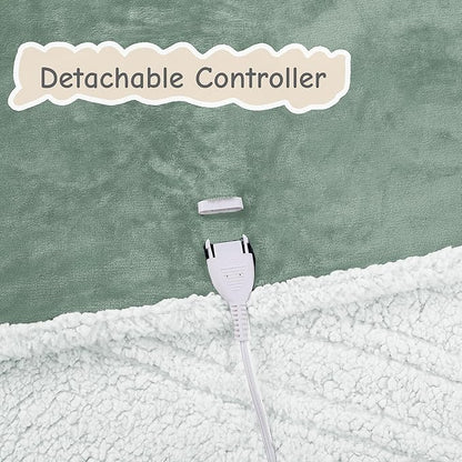 Electric Heated Blanket Full Size 72"x84", Soft Flannel with Overheat Protection, 6 Adjustable Heat Settings & 10-Hour Auto-Off Timer, Fast Heating for Winter Comfort, Light Green
