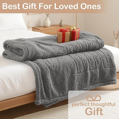 Electric Heated Blanket Twin Size 62"×84" with 6 Heating Levels & 1-10Hs Auto Off, Heating Blanket Double Sided Plush Sherpa, Fast Heating, Machine Washable for Christmas Gift - Light Gray