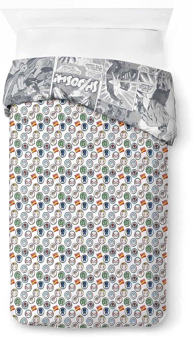 Jay Franco Kids Duvet Cover Set – 2 Piece Super Soft Bedding with Sham Pillowcase, Cover ONLY Comforter Not Included, Grey - Marvel Comics, Twin
