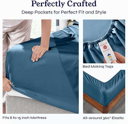 California Design Den Soft Twin Sheets Set - 400 Thread Count Sateen, Natural 100% Cotton Sheets, Deep Pockets, and Durable Bedding Set for Dorm Rooms & Adults - Peacock Blue