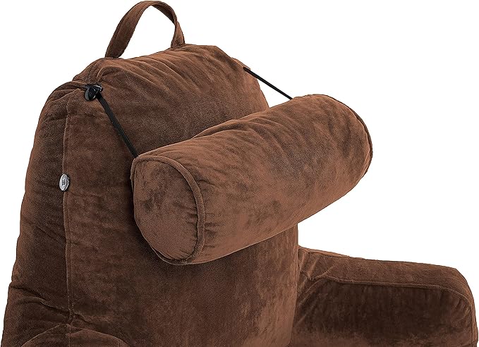 Husband Pillow XXL - Reading Pillow Bed Chair with Arms & Back Support - Chocolate - Back Pillow for Bed Sitting Up - Bed Rest Arm Pillow - Comfy Reading Pillow for Adults