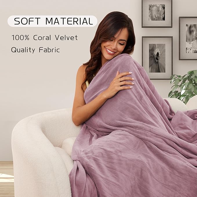 Electric Heated Blanket 62"x84" Twin Size, Soft Coral Fleece with 4 Heating Levels and 10 Hours Auto-Off, Machine Washable, Cozy Plush Fabric for Home, Purple