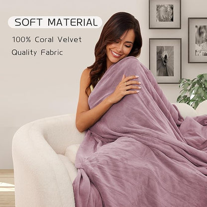 Electric Heated Blanket 62"x84" Twin Size, Soft Coral Fleece with 4 Heating Levels and 10 Hours Auto-Off, Machine Washable, Cozy Plush Fabric for Home, Purple