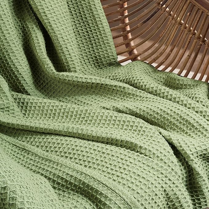Tex Trend 100% Cotton Blankets King Size – Durable and Versatile Waffle Weave Blankets for Christmas & Year Round Coziness – Breathable & Lightweight - Sage Green (90”x108”)