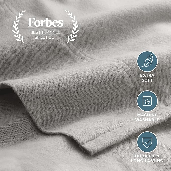 Bare Home Flannel Sheet Set 100% Cotton, Velvety Soft Heavyweight - Double Brushed Flannel - Deep Pocket (Full, Light Grey)
