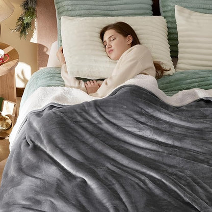 Bedsure GentleSoft Sherpa Fleece Blankets Queen Size for Bed - Thick and Warm Throw for Women and Men, Soft Fuzzy Plush Queen Blanket for Winter, Grey, 90x90 Inches