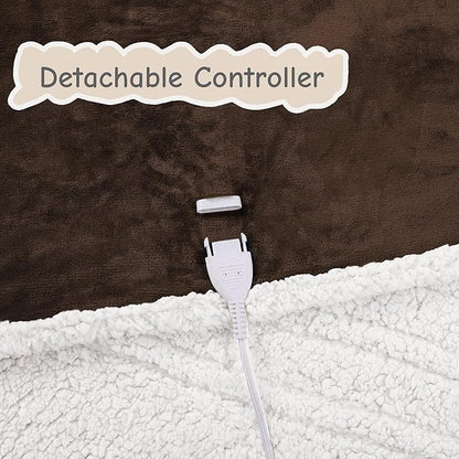 Electric Heated Blanket Throw Size 50"x60", Soft Flannel with Overheat Protection, 6 Adjustable Heat Settings & 3-Hour Auto-Off Timer, Fast Heating for Winter Comfort, Dark Brown