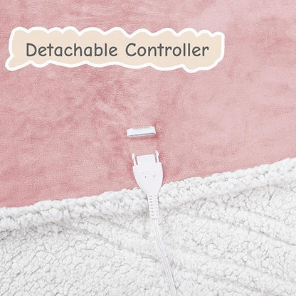 Electric Heated Blanket Twin Size 62"x84", Soft Flannel with Overheat Protection, 6 Adjustable Heat Settings & 10-Hour Auto-Off Timer, Fast Heating for Winter Comfort, Pink